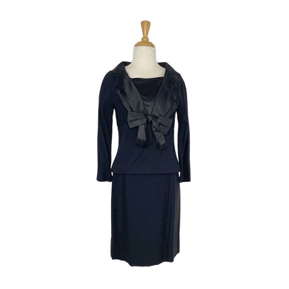 Jeunesse Dresses & Skirts - Jeunesse NY S VTG 10 Black Dress Set 1950s Day Suit Bow Volup Satin Shawl Collar